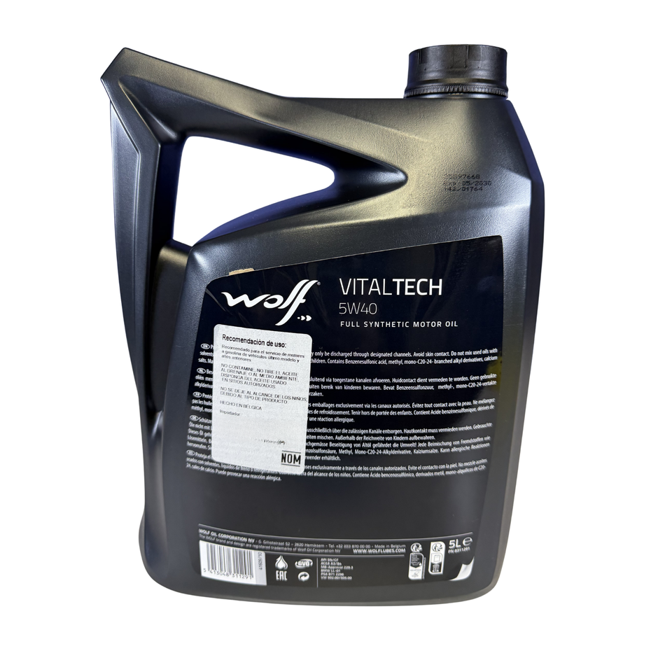 Aceite Wolf VitalTech 5W40 Sintético 5L | BMW LL-01 & VW 502.00